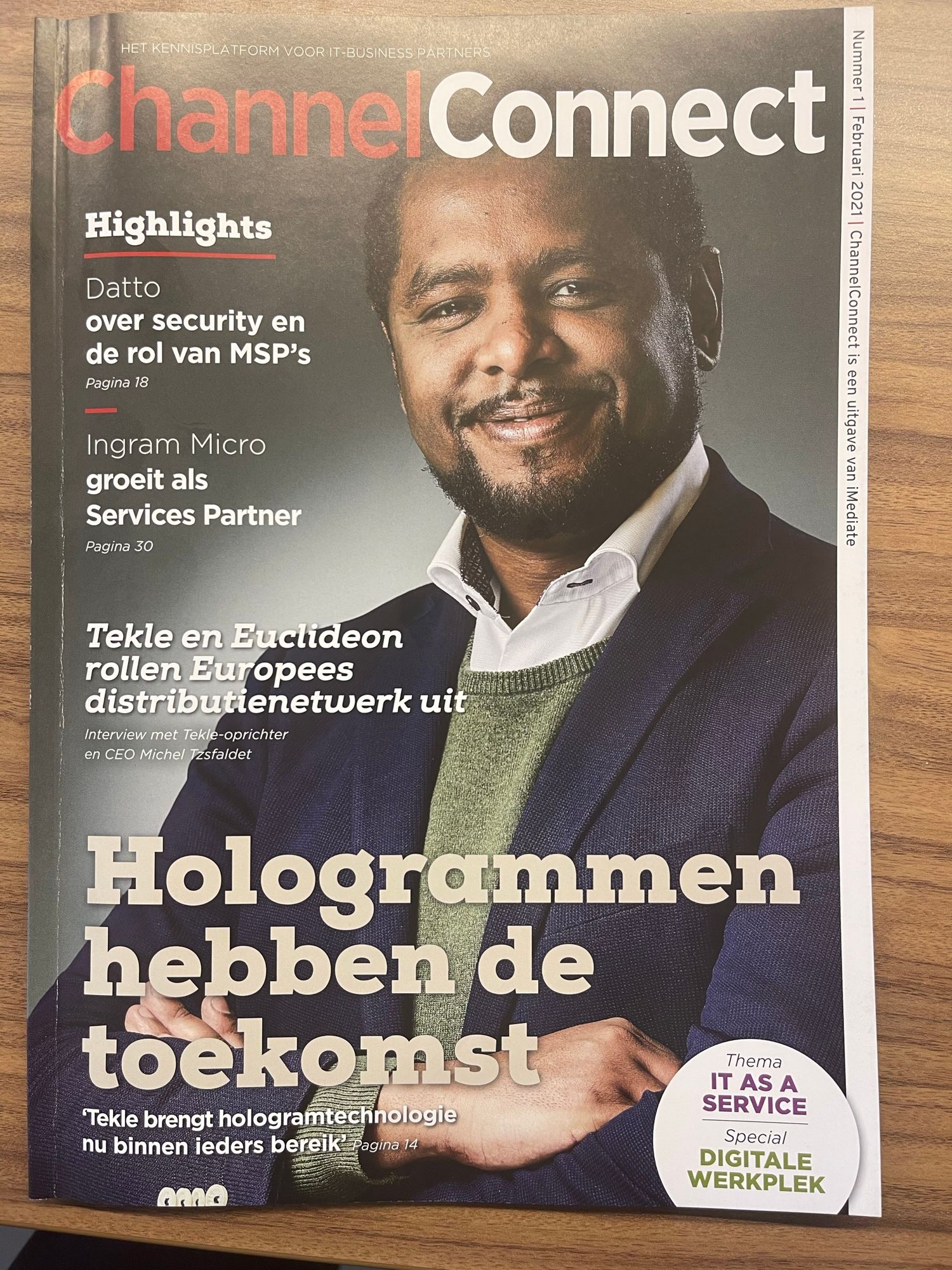 Michel Tzsfaldet featured on the printed cover of ChannelConnect, a Dutch IT-channel magazine, from 2021.